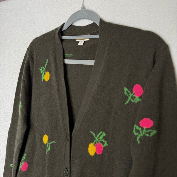 J. Crew Flower Bud Cashmere Button Down Boyfriend Cardigan Sweater Small Cherry - Picture 2 of 7